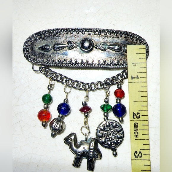 Egyptian Revival Moroccan large charm brooch, camel, medallion, beads dangle - Picture 8 of 8